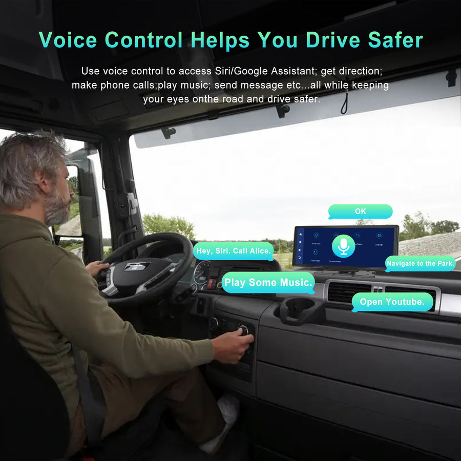 Wireless Apple Carplay Portable Car Stereo Android Auto 10.26 inch HD Touchscreen Portable CarPlay Screen with Siri Bluetooth Rear Camera Voice Control 32G TF Card 9V-36V