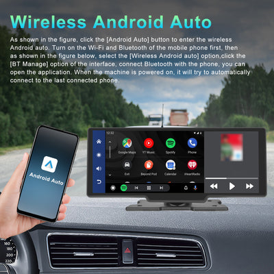 Wireless Apple Carplay Portable Car Stereo Android Auto 10.26 inch HD Touchscreen Portable CarPlay Screen with Siri Bluetooth Rear Camera Voice Control 32G TF Card 9V-36V