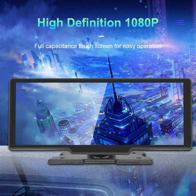 Wireless Apple Carplay Portable Car Stereo Android Auto 10.26 inch HD Touchscreen Portable CarPlay Screen with Siri Bluetooth Rear Camera Voice Control 32G TF Card 9V-36V