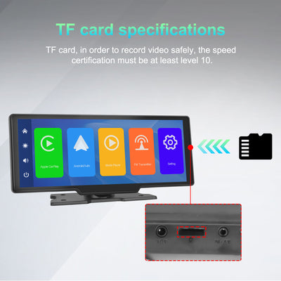 Wireless Apple Carplay Portable Car Stereo Android Auto 10.26 inch HD Touchscreen Portable CarPlay Screen with Siri Bluetooth Rear Camera Voice Control 32G TF Card 9V-36V