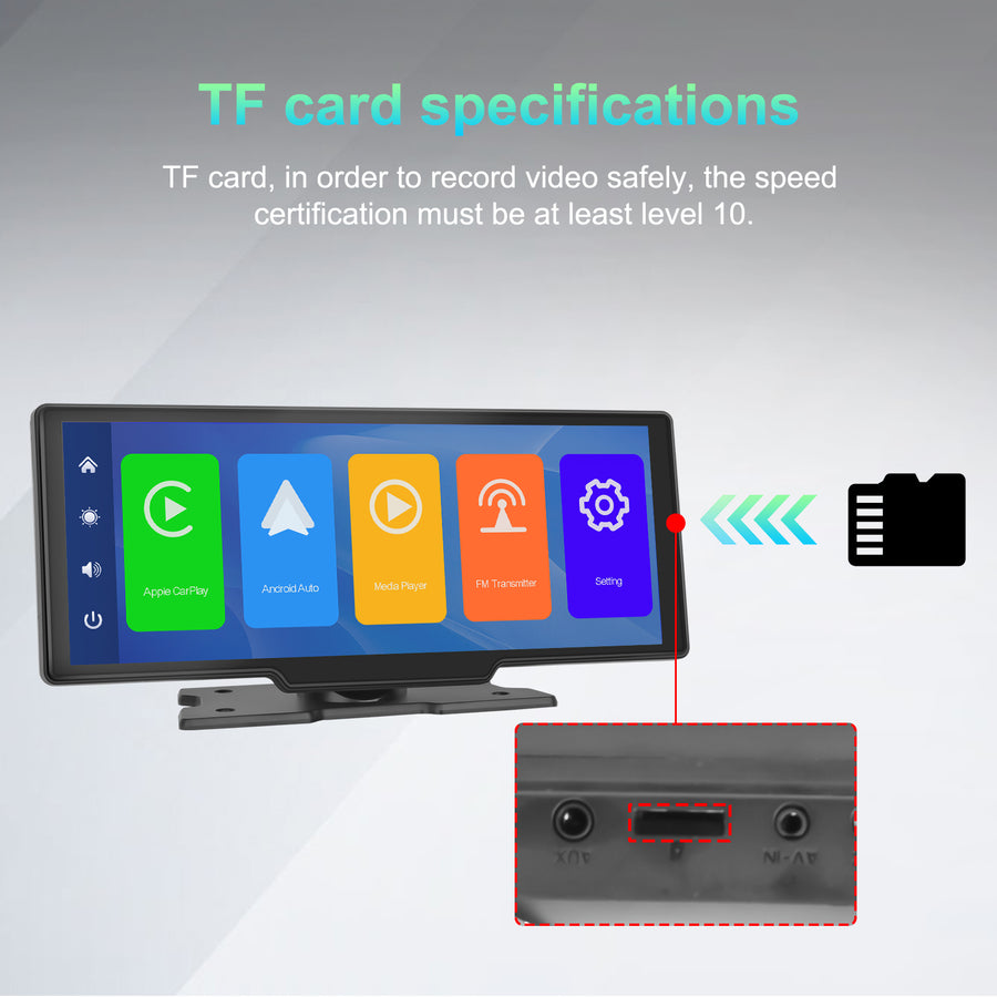 Wireless Apple Carplay Portable Car Stereo Android Auto 10.26 inch HD Touchscreen Portable CarPlay Screen with Siri Bluetooth Rear Camera Voice Control 32G TF Card 9V-36V