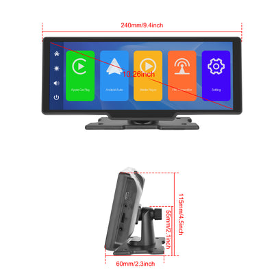 Wireless Apple Carplay Portable Car Stereo Android Auto 10.26 inch HD Touchscreen Portable CarPlay Screen with Siri Bluetooth Rear Camera Voice Control 32G TF Card 9V-36V
