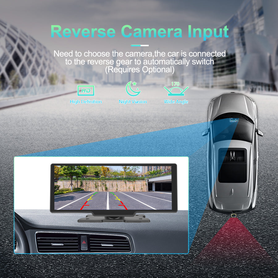 Wireless Apple Carplay Portable Car Stereo Android Auto 10.26 inch HD Touchscreen Portable CarPlay Screen with Siri Bluetooth Rear Camera Voice Control 32G TF Card 9V-36V