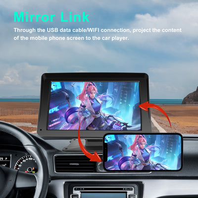 7 Inch Portable Wireless Apple Carplay Car Stereo, Car Radio in Dash Navigation Smart Player with/Bluetooth Mirror Link/Airplay/FM Transmitter/Voice Control/TF Card, for All Vehicles