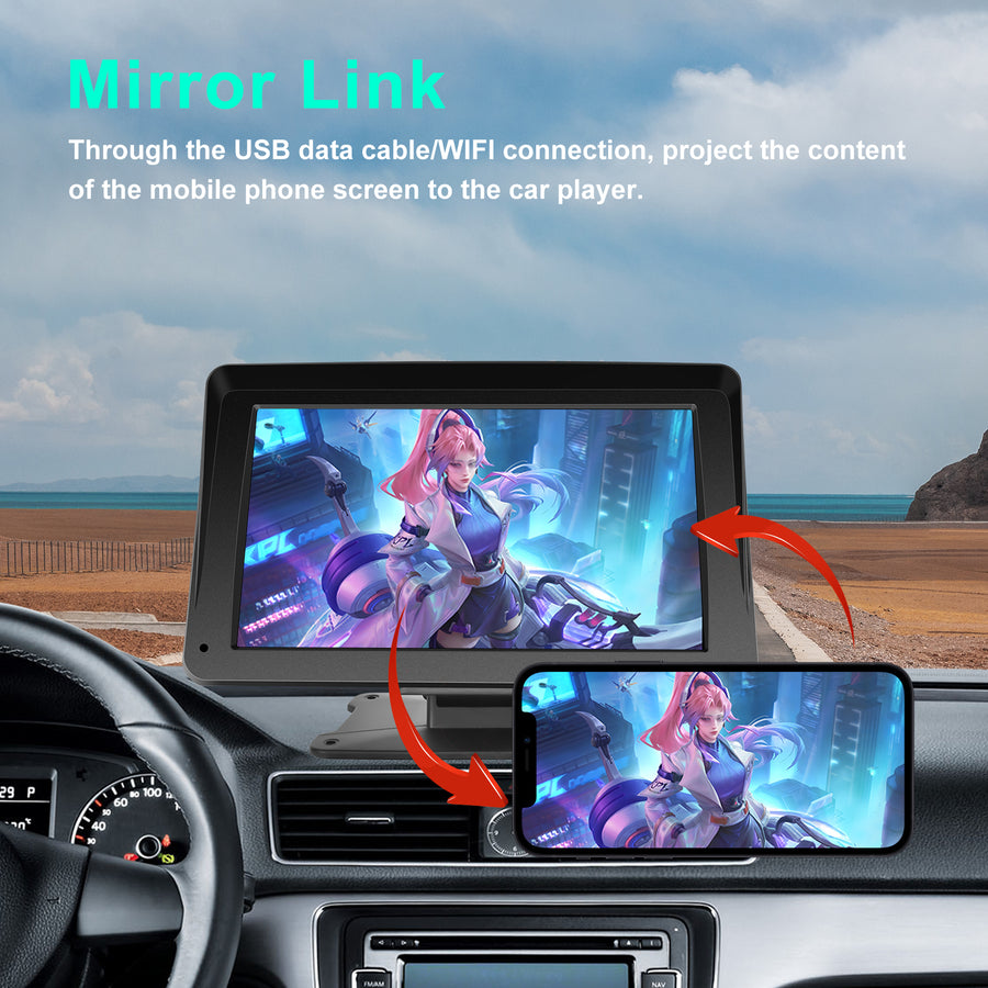 7 Inch Portable Wireless Apple Carplay Car Stereo, Car Radio in Dash Navigation Smart Player with/Bluetooth Mirror Link/Airplay/FM Transmitter/Voice Control/TF Card, for All Vehicles