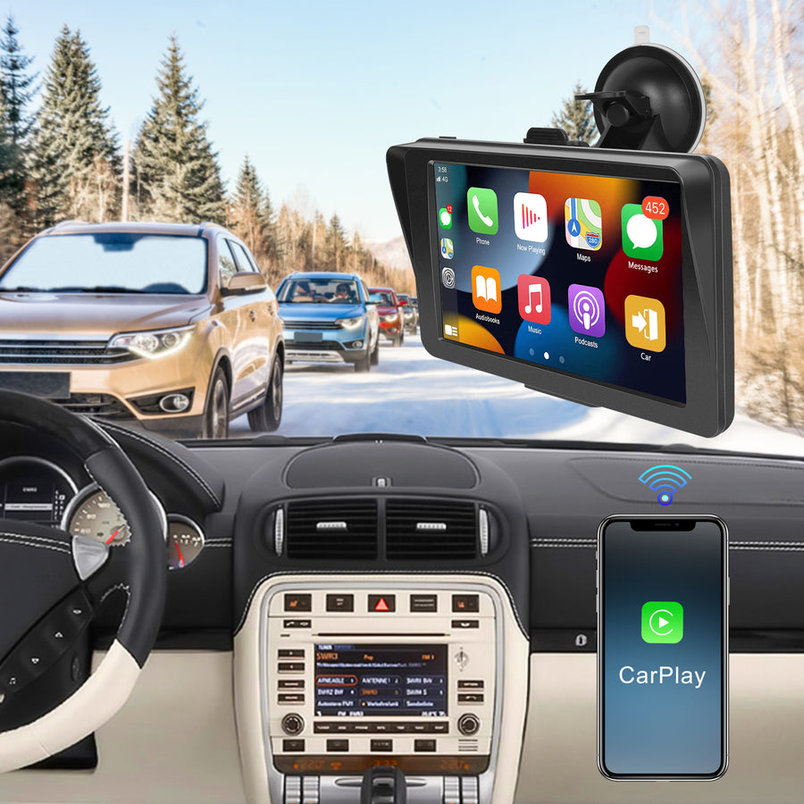 7 Inch Portable Wireless Apple Carplay Car Stereo, Car Radio in Dash Navigation Smart Player with/Bluetooth Mirror Link/Airplay/FM Transmitter/Voice Control/TF Card, for All Vehicles