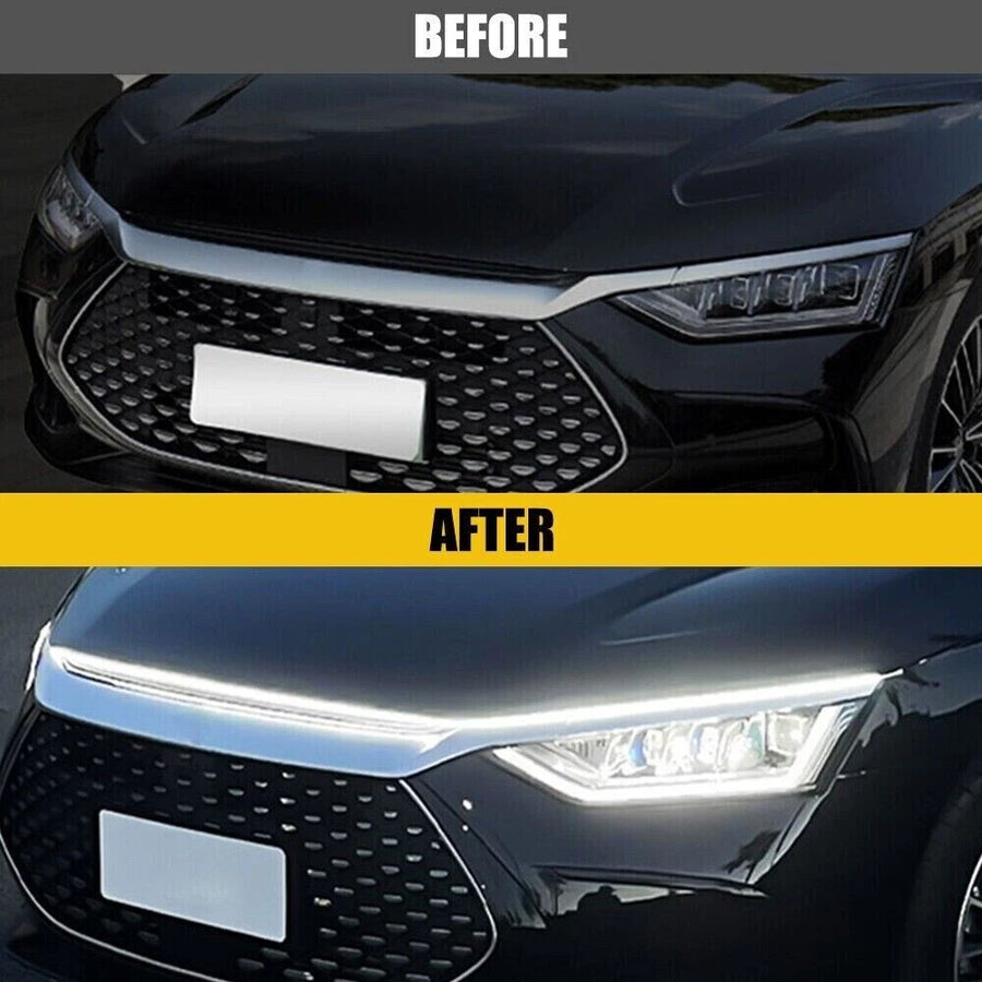 Car Flexible LED Daytime Running Light Strip Dynamic LED Hood Light Waterproof