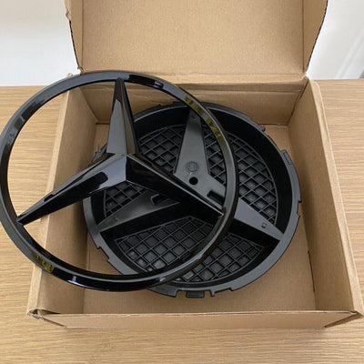 MERCEDES Gloss Black FRONT GRILL STAR BADGE for A,C,B,GLA,GLK,CLA,CLS,ML,E,SLK